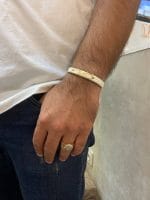 دستبند چرم  و طلا مردانه پلاک هندسی - Image 2
