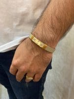 دستبند چرم و طلا مردانه پلاک هندسی - Image 2