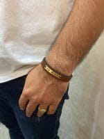 دستبند چرم و طلا مردانه پلاک هندسی - Image 2