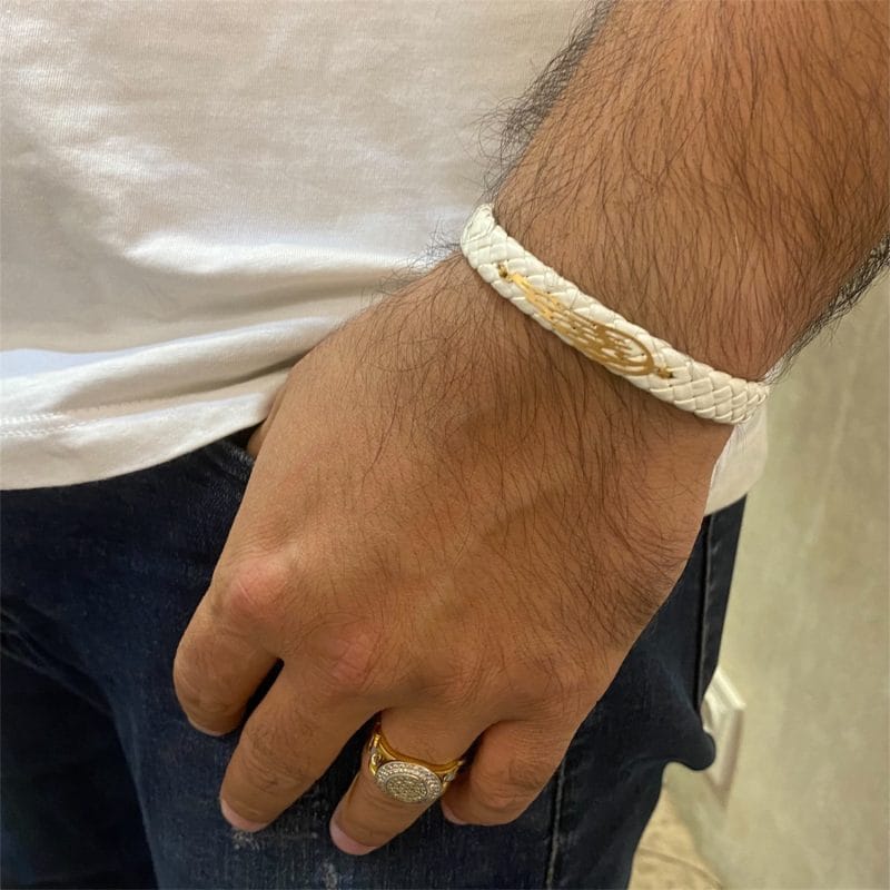 دستبند چرم و طلا مردانه پلاک بال فرشته - Image 2
